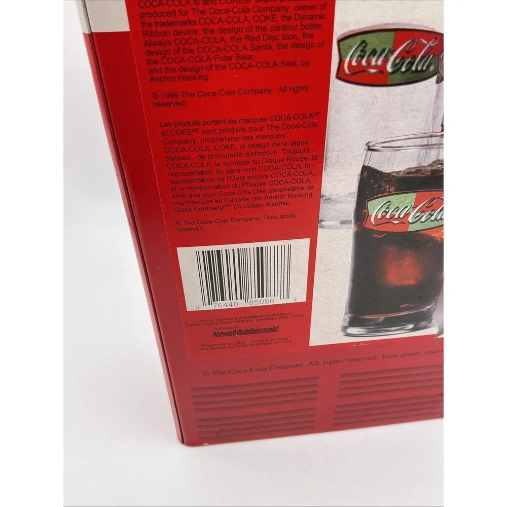 Coca Cola 1999 Coke Vending Machine Tin with 4 pc. 8 oz. Glass Set inside tin